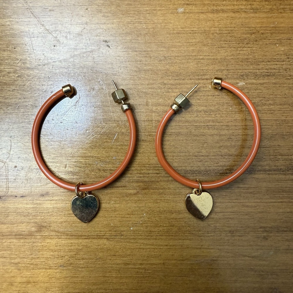 Orange Gold Heart Hoop Earrings Enamel Dangle Drop Charm Huggie Gameday Gift